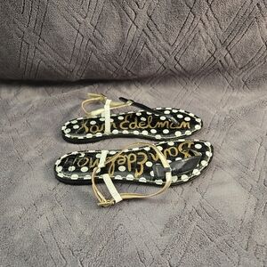 Sam Edelman Gigi Leather T Strap Sandals Womens Sz 6.5M Thongs Polkadot Shoes.